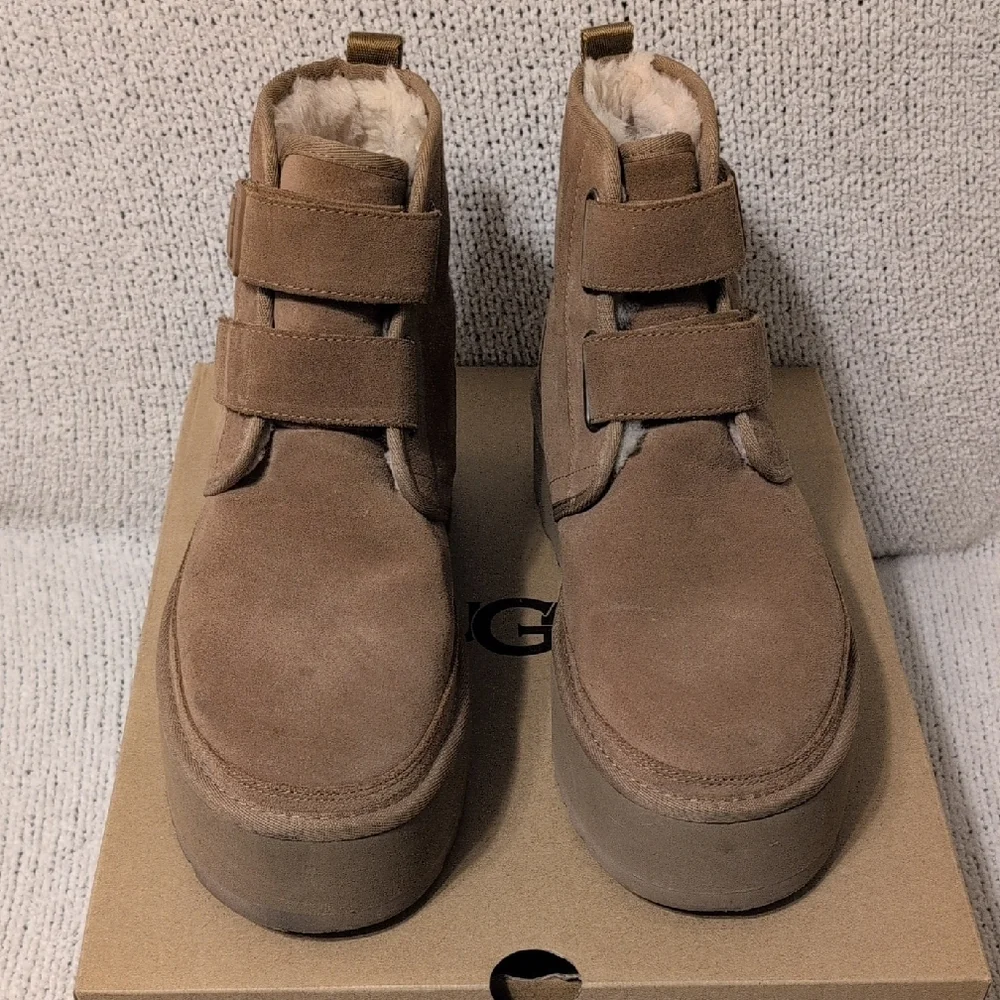 UGG Women's Tan Suede Platform Boots with Straps - Picture 4 of 10